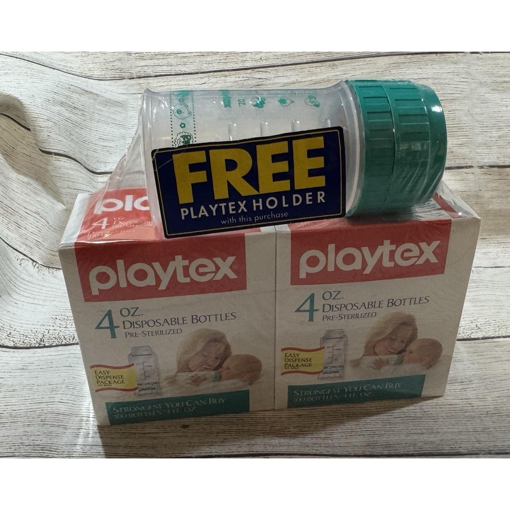 NOS VTG 90's Playtex 4 oz bottle with flat nipple & 200 Liners New in Pkg Tub8